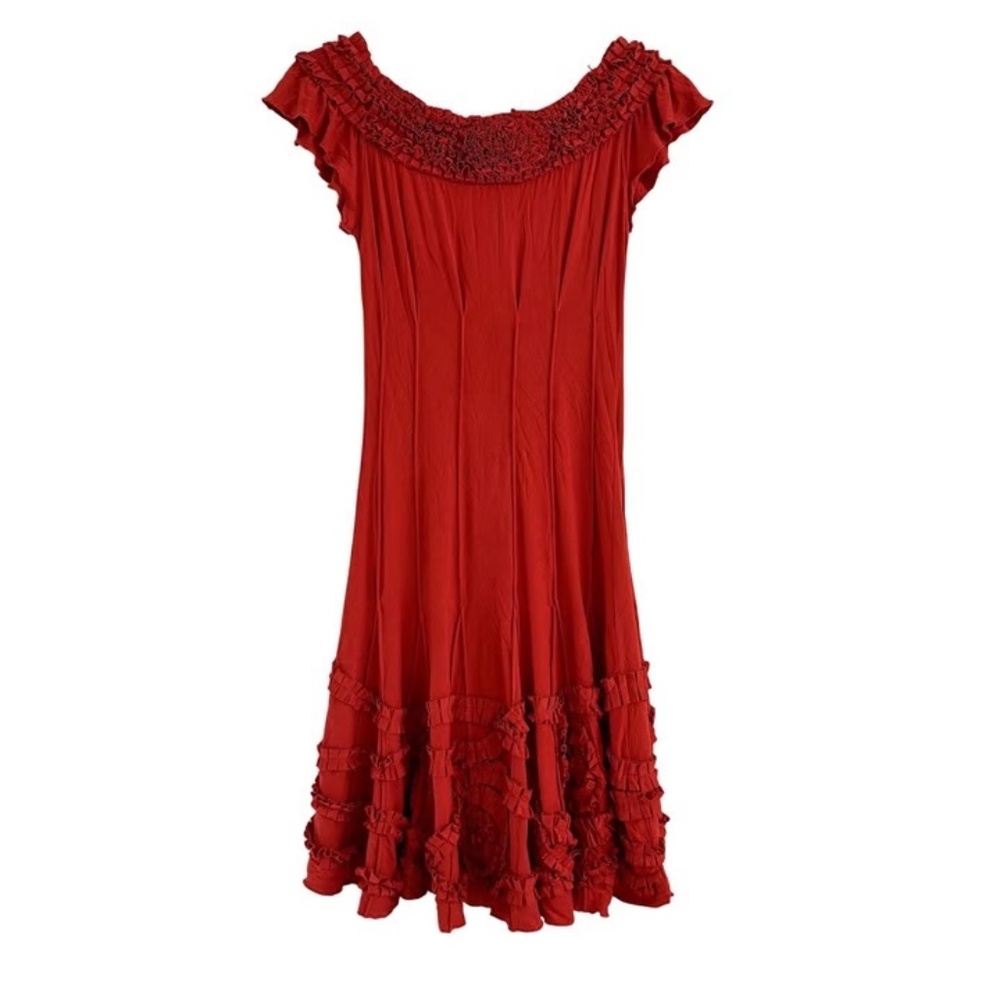 Catherine Malandrino Dress Women's Large Ruffled Red Smocked Off-Shoulder